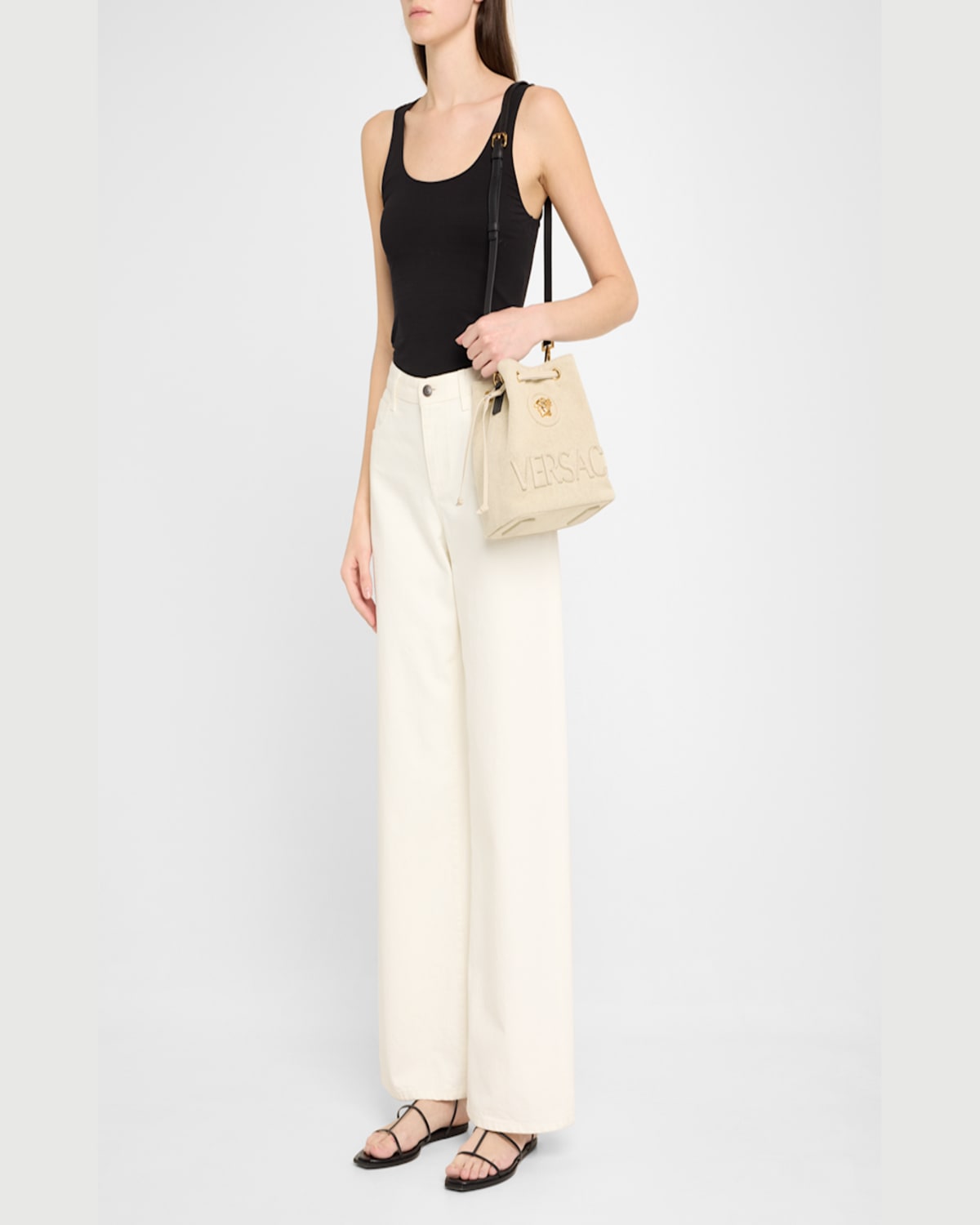 Versace La Medusa Canvas Bucket Bag In Rope Ice Black