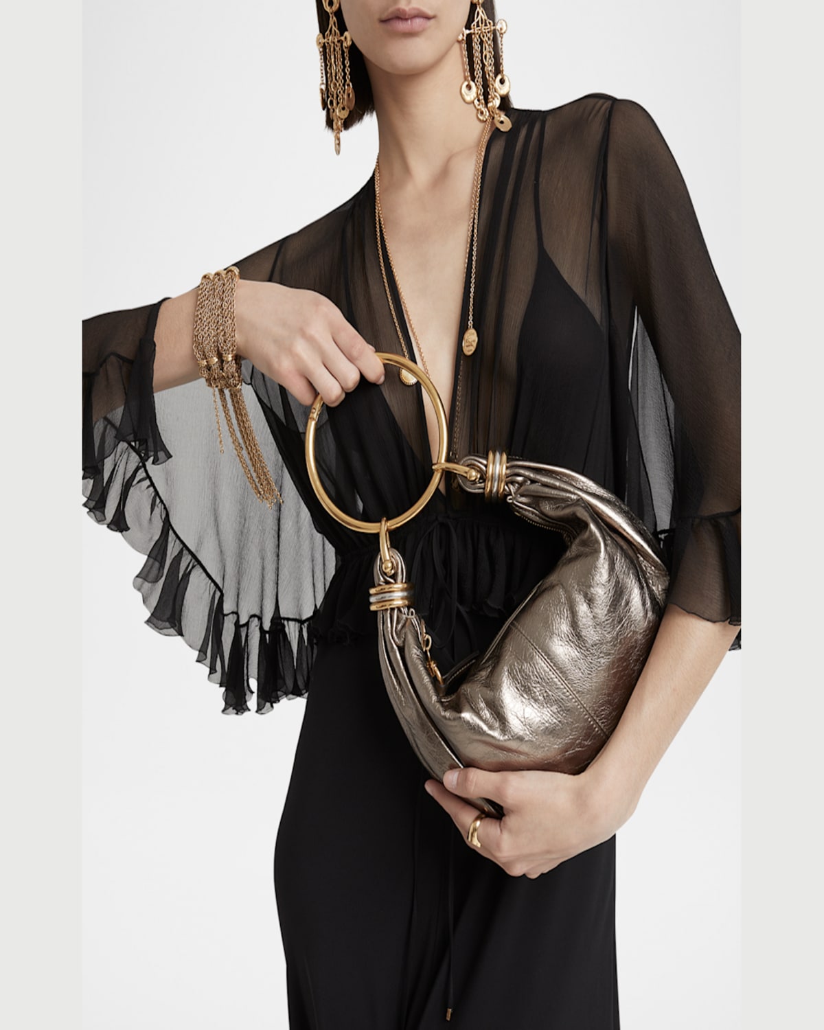 Chloé Bracelet Top-handle Bag In Metallic Calfskin In Shiny Grey