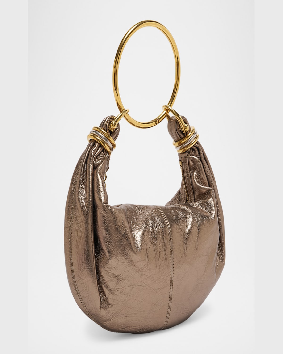 Chloé Bracelet Top-handle Bag In Metallic Calfskin In Shiny Grey