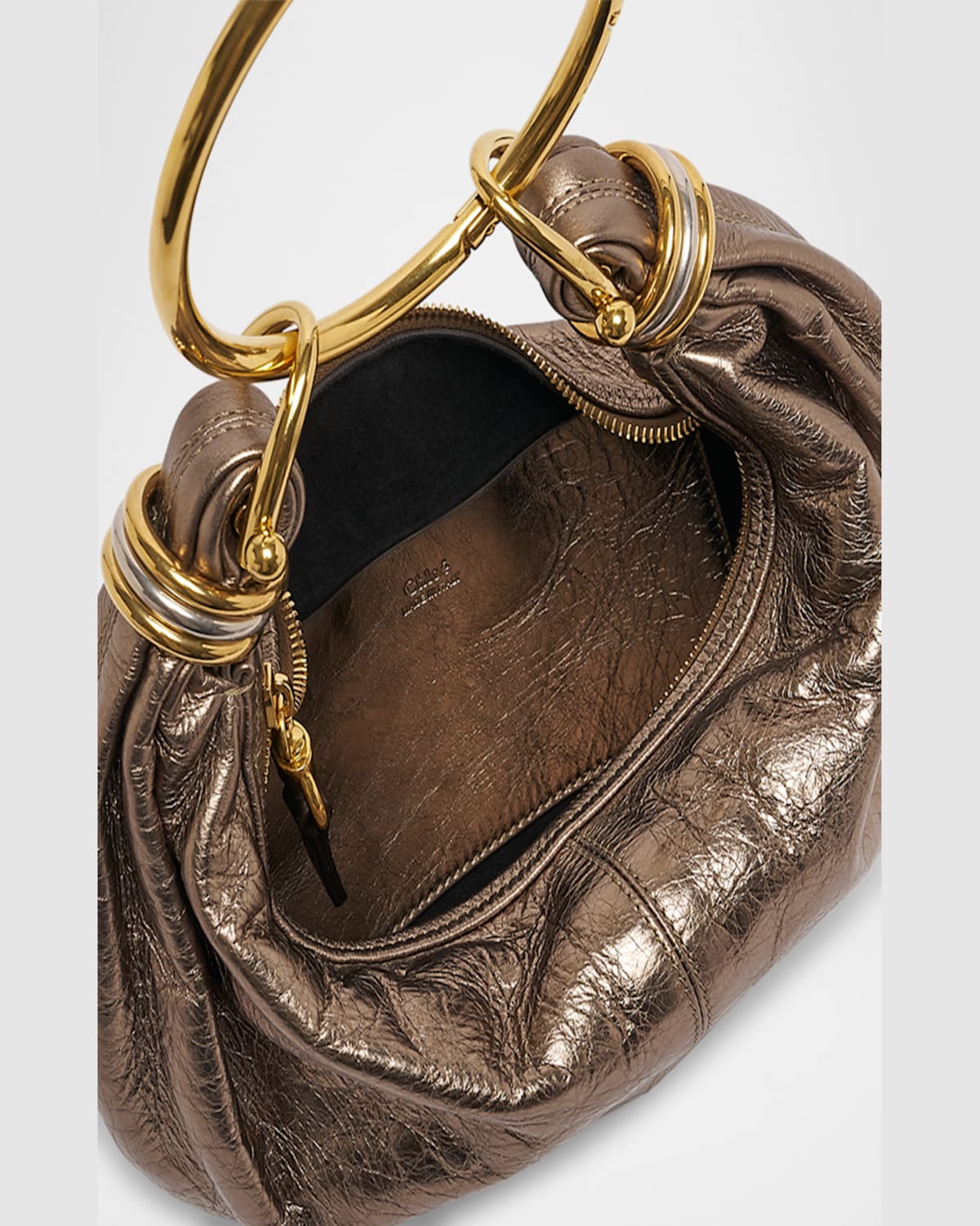Chloé Bracelet Top-handle Bag In Metallic Calfskin In Shiny Grey