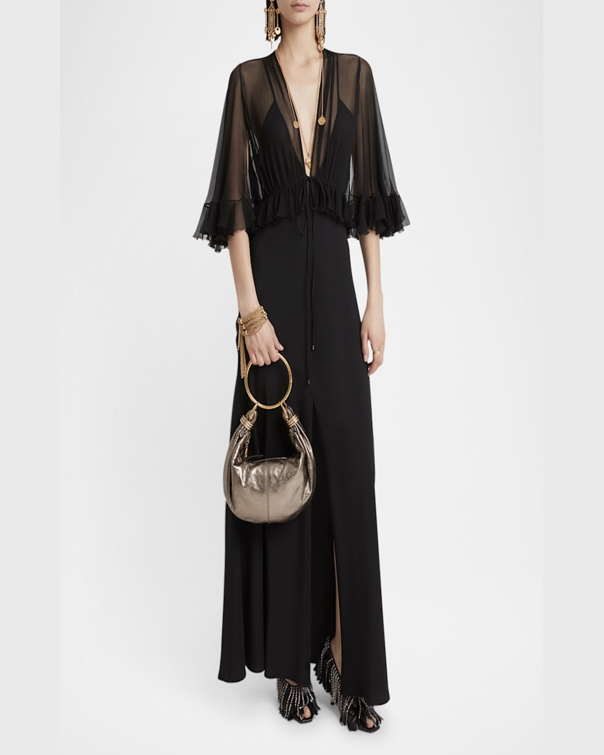 Chloé Bracelet Top-handle Bag In Metallic Calfskin In Shiny Grey
