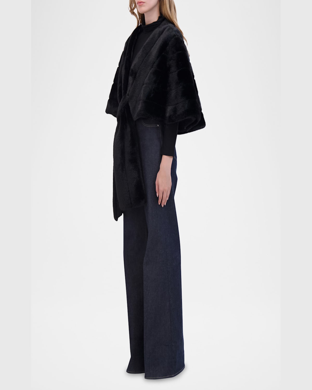 Theia Mink-like Faux Fur Stole In Black