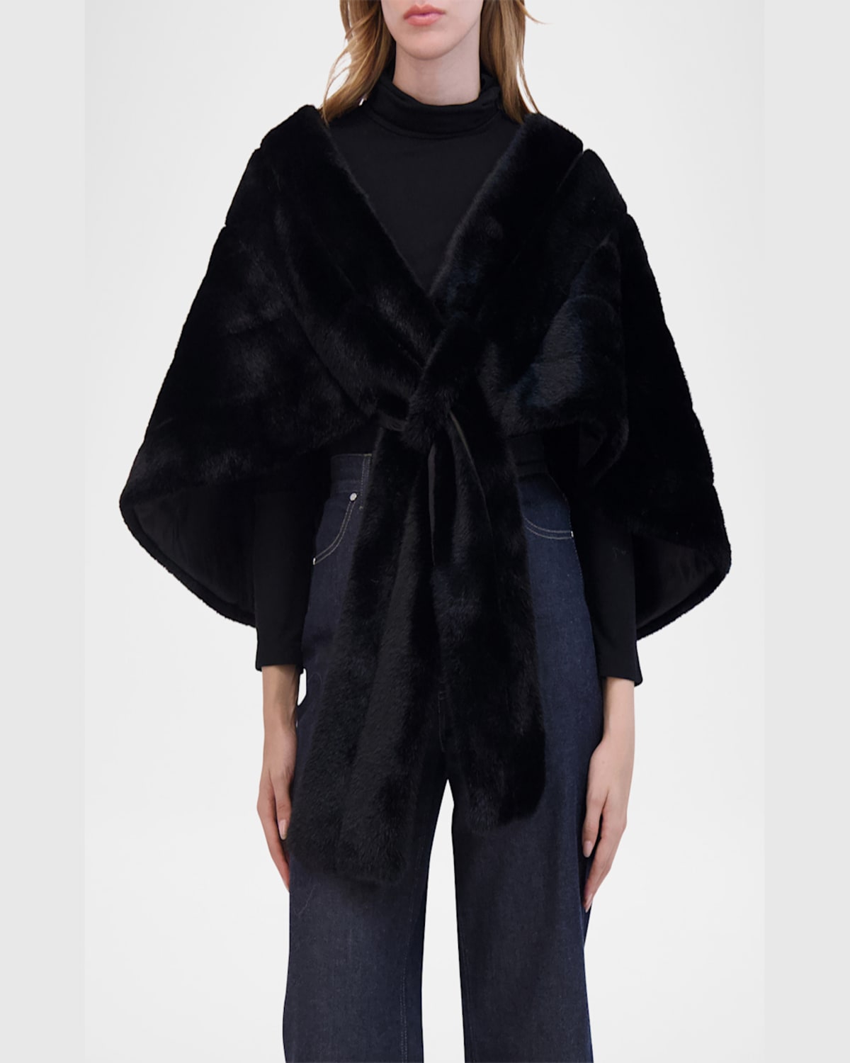 Theia Mink-like Faux Fur Stole In Black