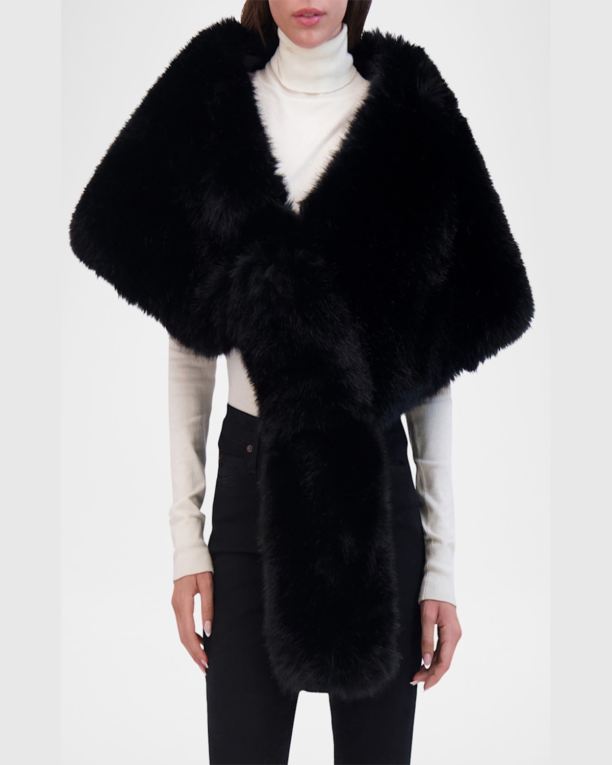 Theia Fox-like Faux Fur Stole In Black