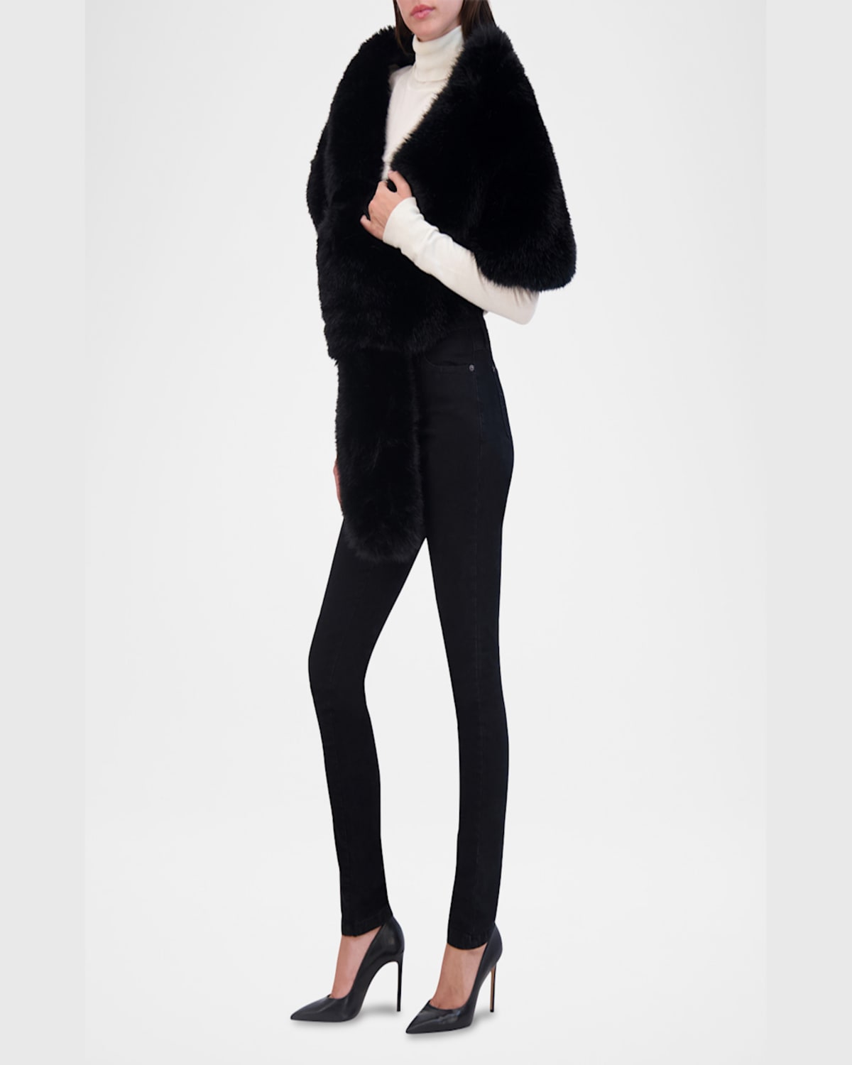 Theia Fox-like Faux Fur Stole In Black