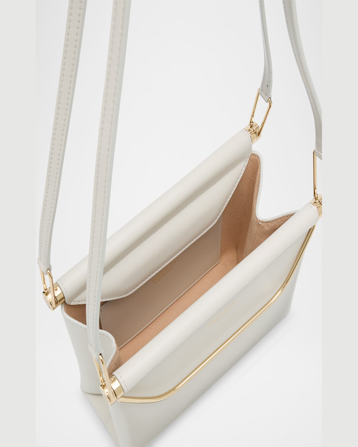 Shop Giorgio Armani Avenue Small Polished Leather Shoulder Bag In Chalk