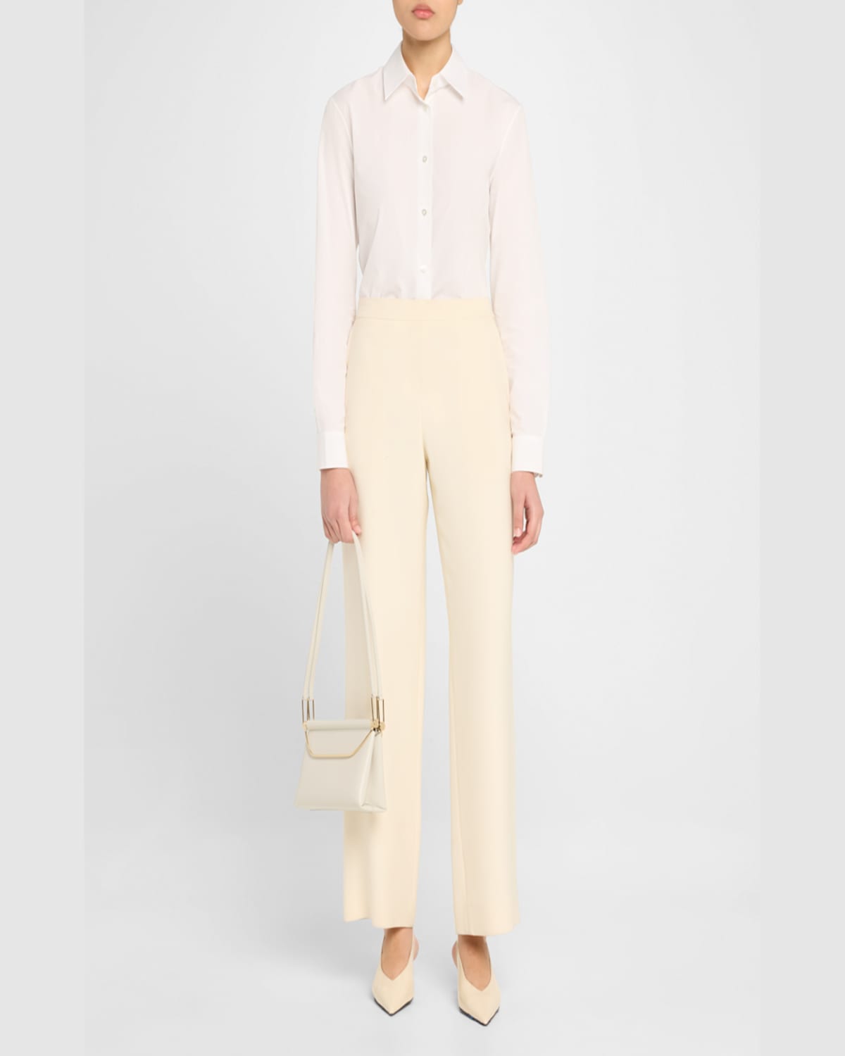 Shop Giorgio Armani Avenue Small Polished Leather Shoulder Bag In Chalk