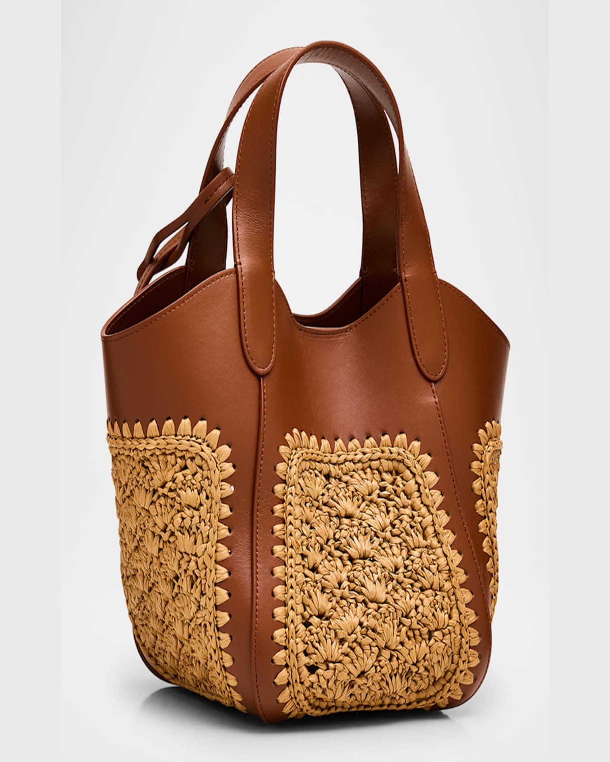 Shop Giorgio Armani Gem Small Fan-stitch Tote Bag In Ecru