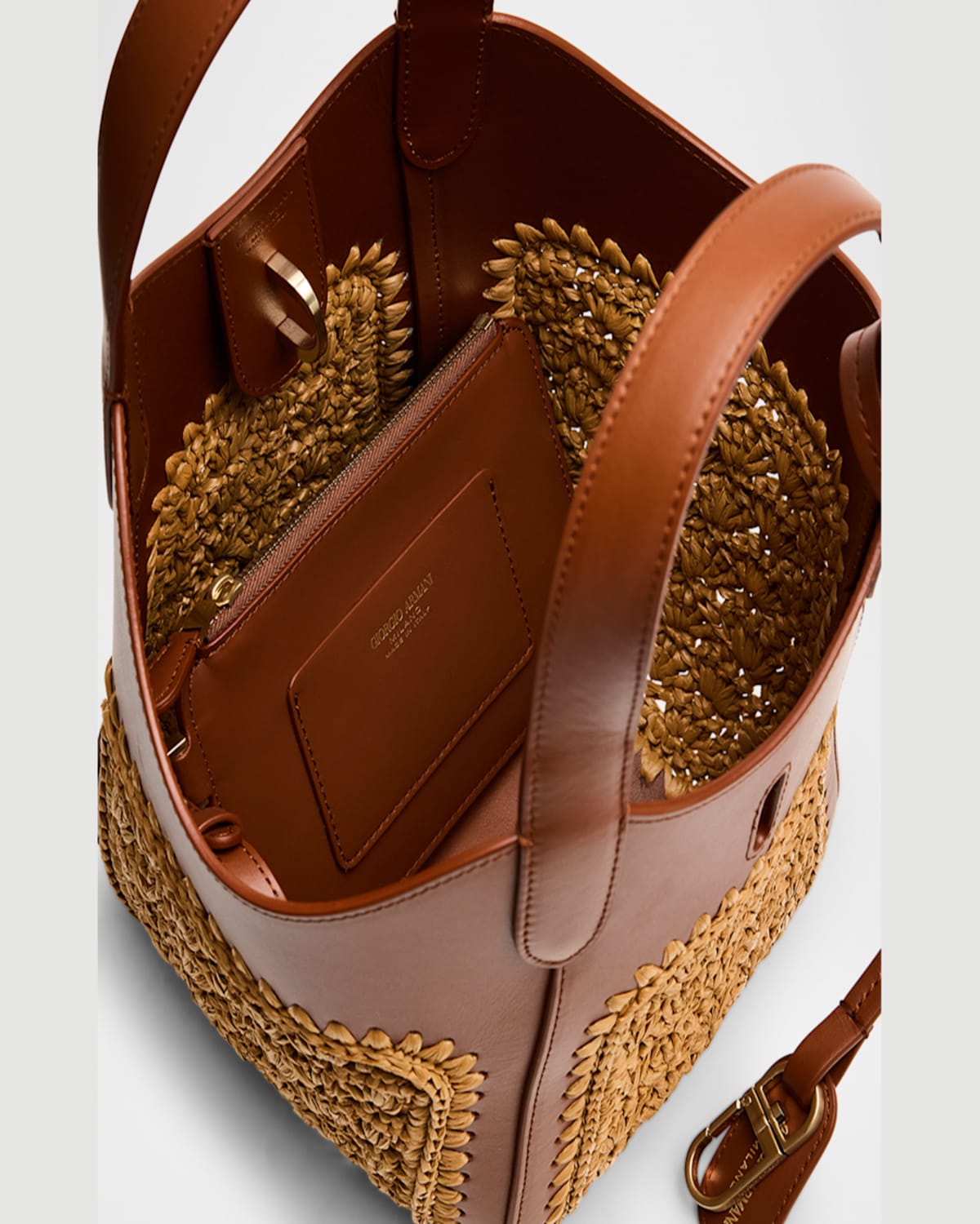 Shop Giorgio Armani Gem Small Fan-stitch Tote Bag In Ecru