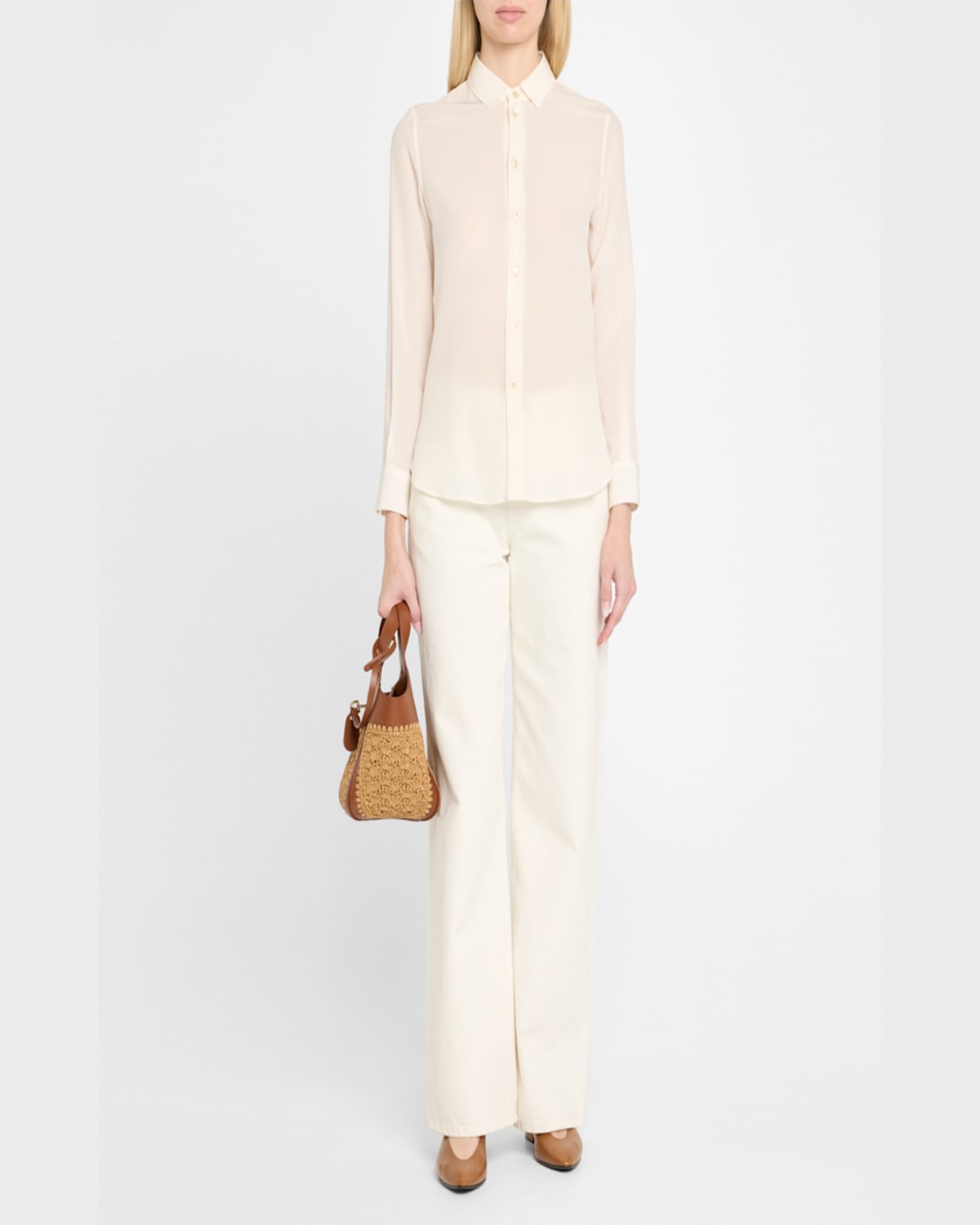 Shop Giorgio Armani Gem Small Fan-stitch Tote Bag In Ecru