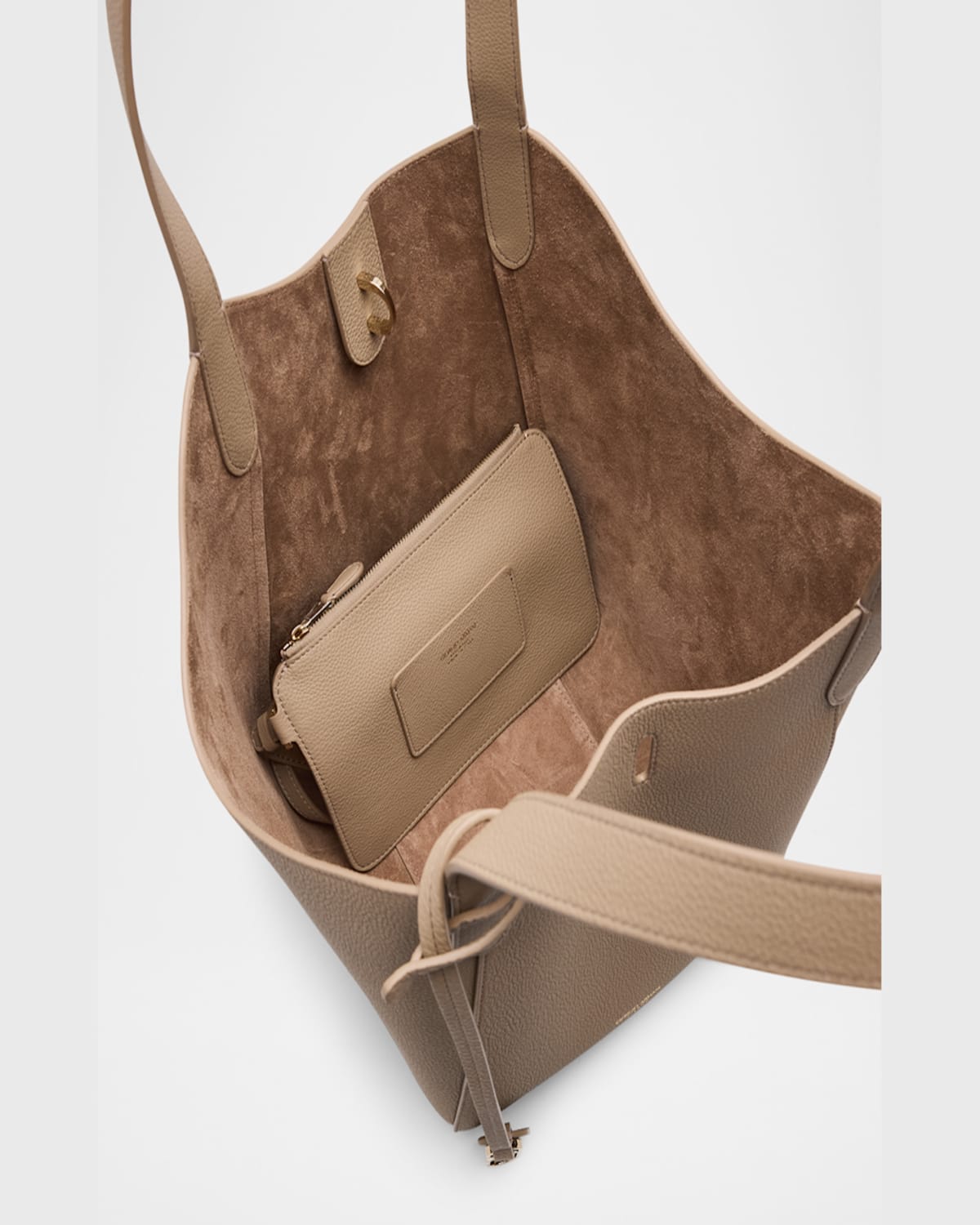 Shop Giorgio Armani Gem Medium Grain Leather Tote Bag In Taupe