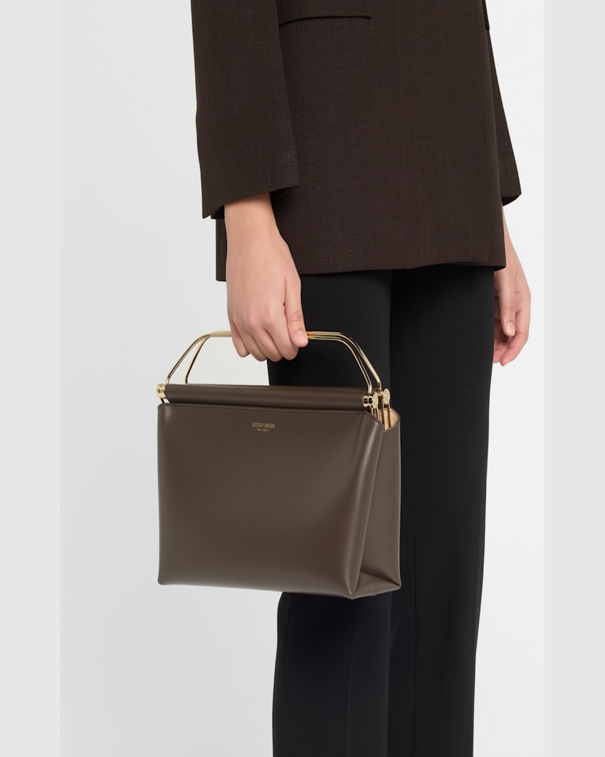Giorgio Armani Avenue Large Polished Leather Clutch Bag In Mud