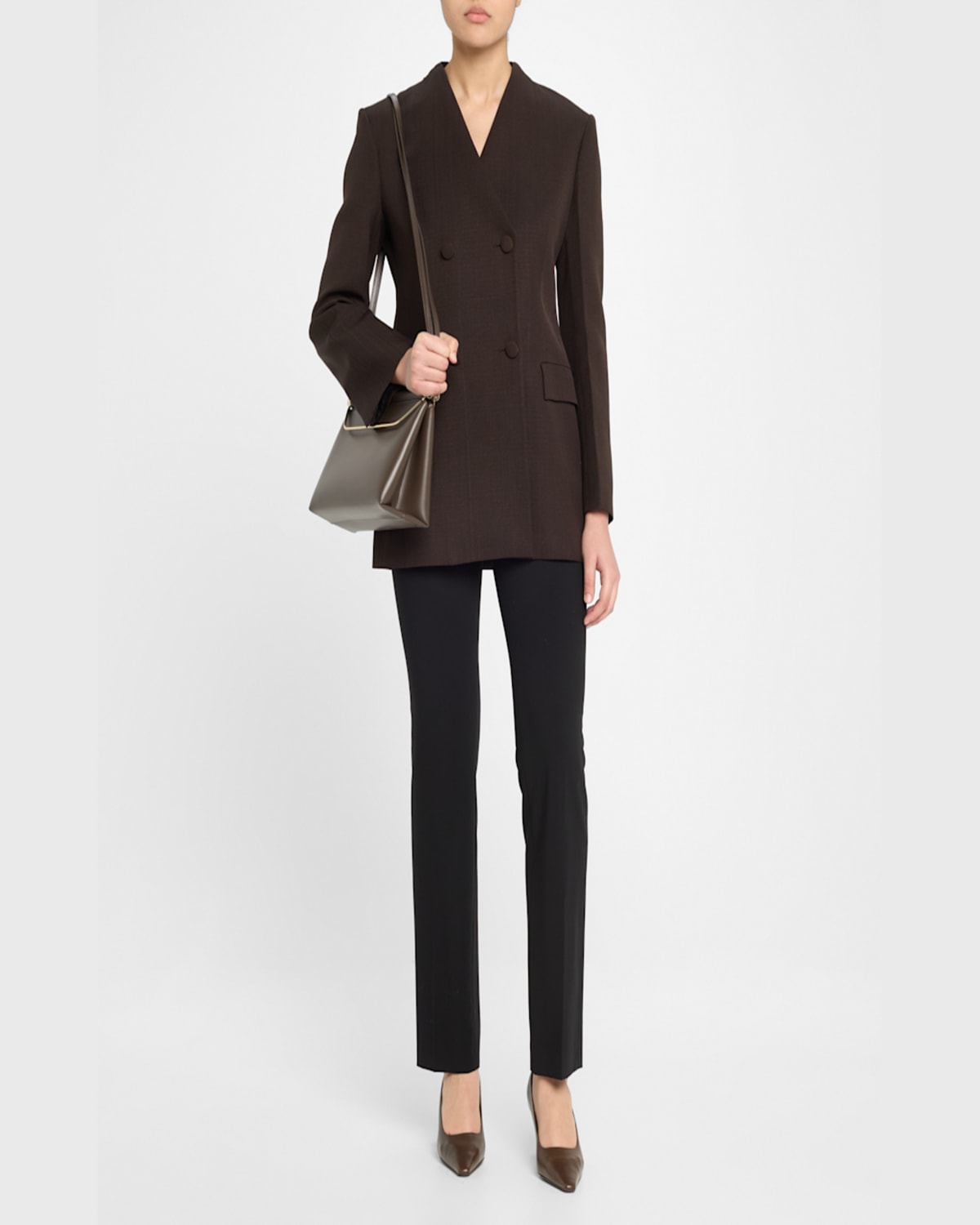 Giorgio Armani Avenue Large Polished Leather Clutch Bag In Mud