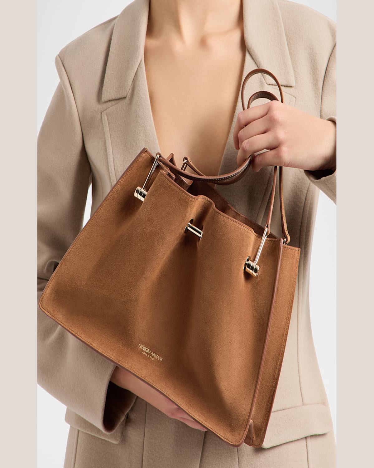 GIORGIO ARMANI AVENUE SMALL SOFT SUEDE TOTE BAG 