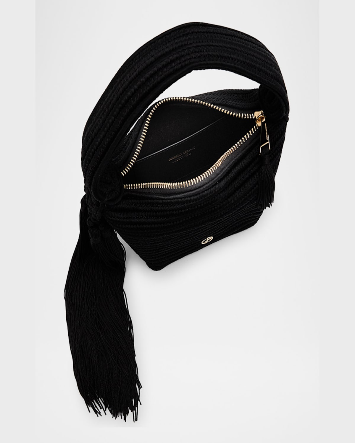 Giorgio Armani La Prima Mini Tassel Woven Hobo Bag In Black
