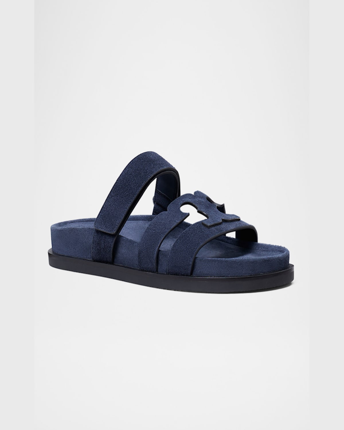 Shop Tory Burch Ines Suede Triple-band Sport Mule Sandals In New Navy
