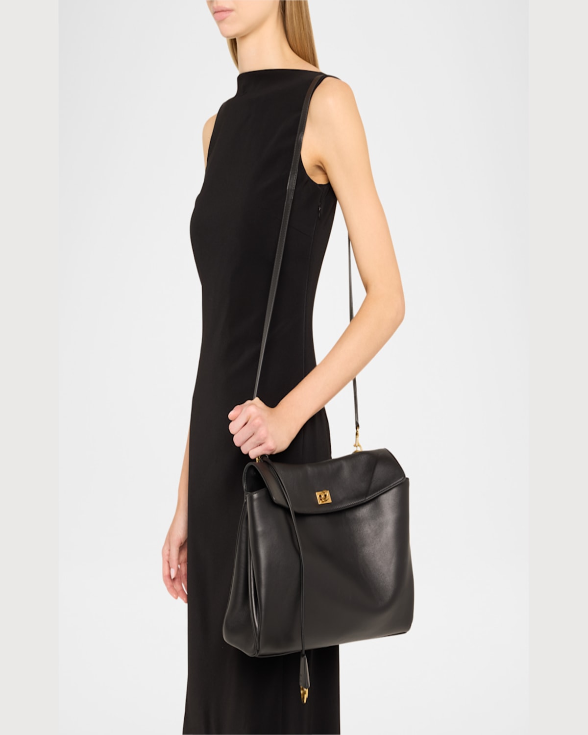 Balenciaga Shoulder Bag Structured Gold-tone Hardware In Black