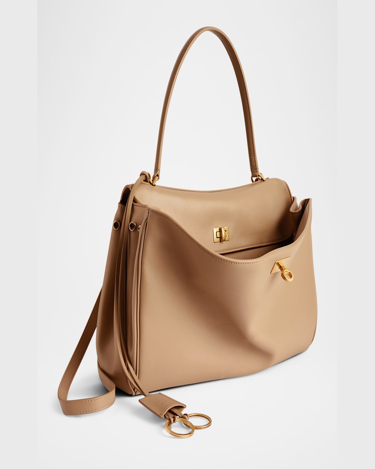 Balenciaga Rodeo Medium Leather Top-handle Bag In 2621 Latte