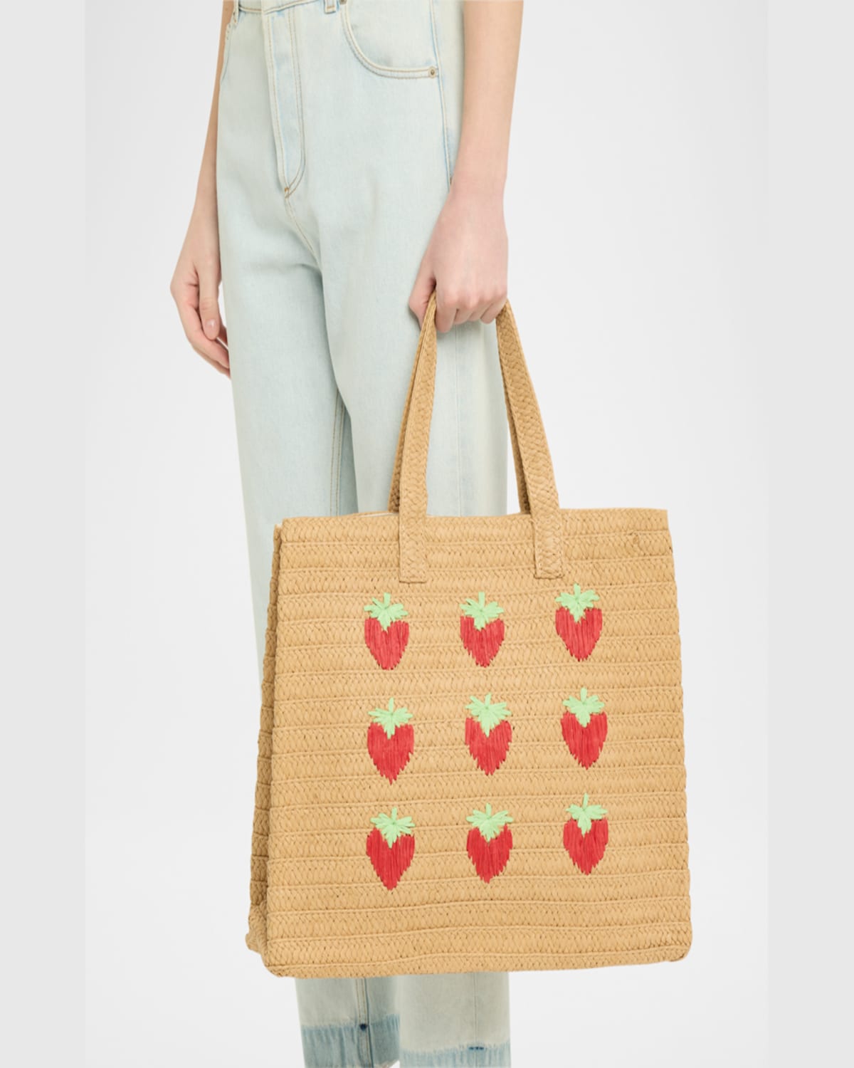 Btb Los Angeles Strawberry Straw Tote Bag In Sand