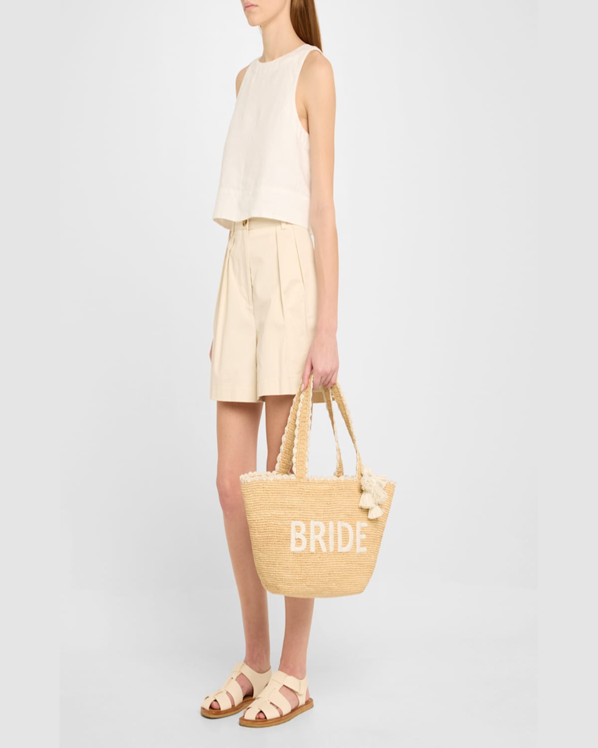 Btb Los Angeles Bride Tassel Raffia Tote Bag In Natural White