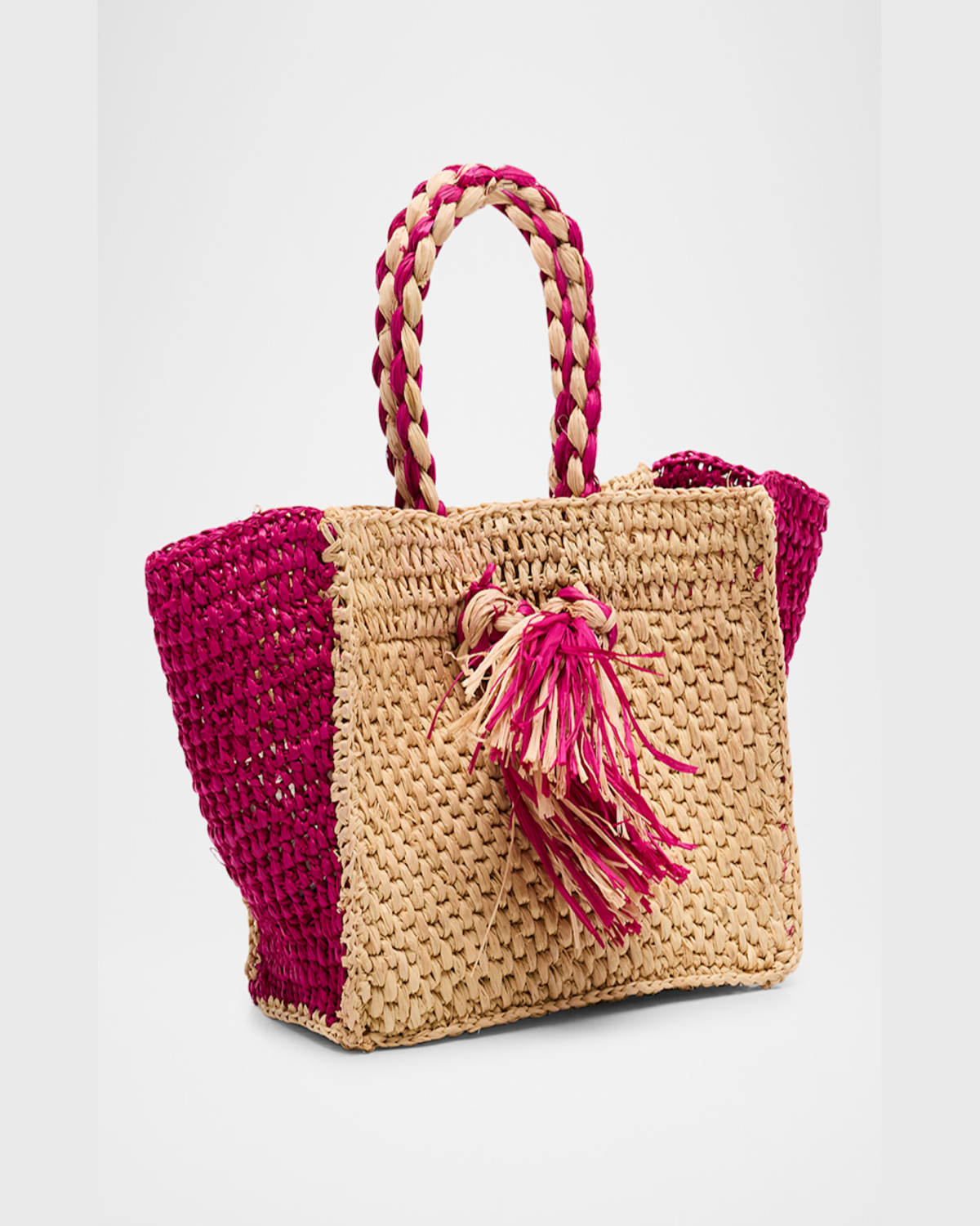 Btb Los Angeles Lucas Mini Tassel Raffia Tote Bag In Naturalfuchsia