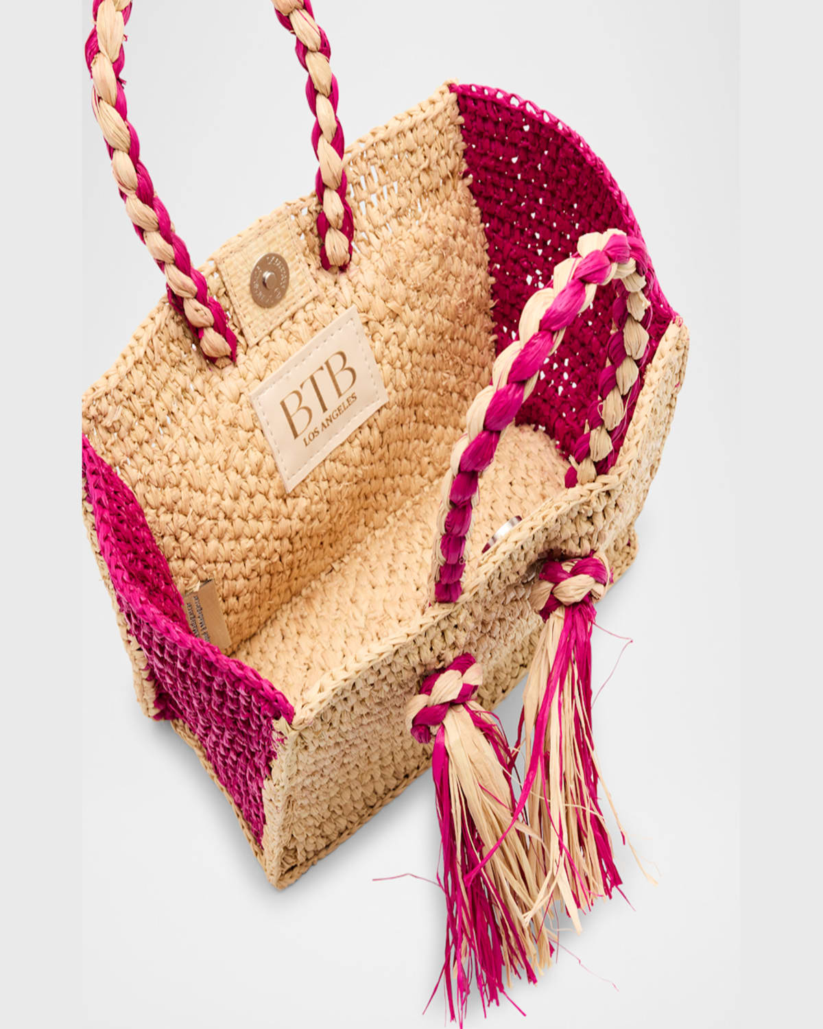 Btb Los Angeles Lucas Mini Tassel Raffia Tote Bag In Naturalfuchsia