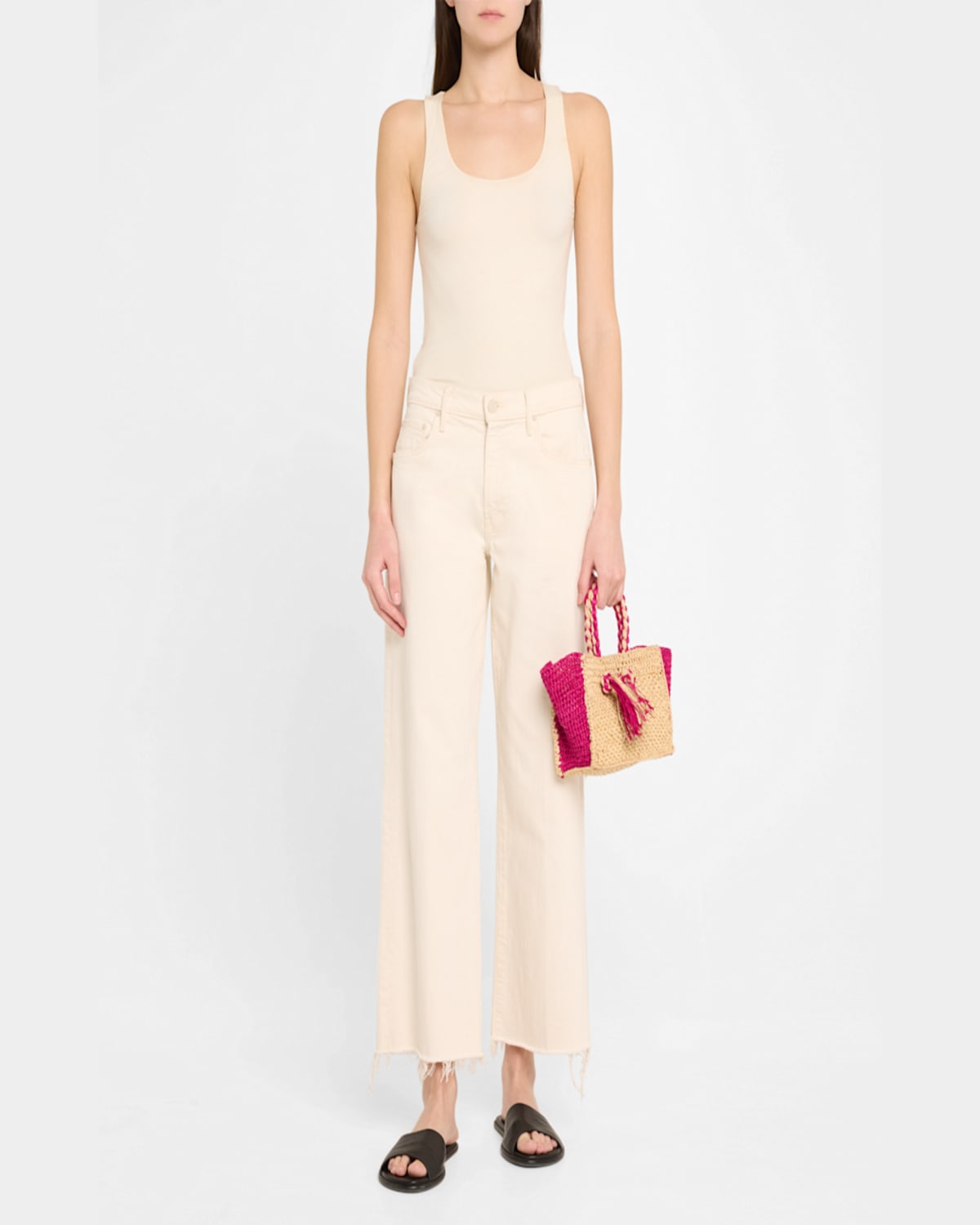 Btb Los Angeles Lucas Mini Tassel Raffia Tote Bag In Naturalfuchsia
