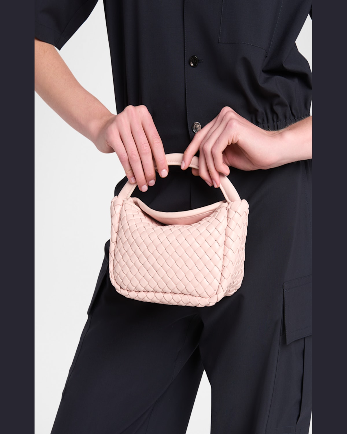 Bottega Veneta Mini Lambskin Cobble Top-handle Bag In Cameo