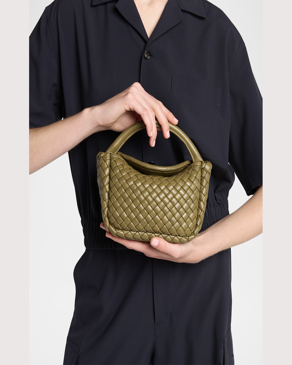 Bottega Veneta Cobble Mini Leather Top-handle Bag In Algae
