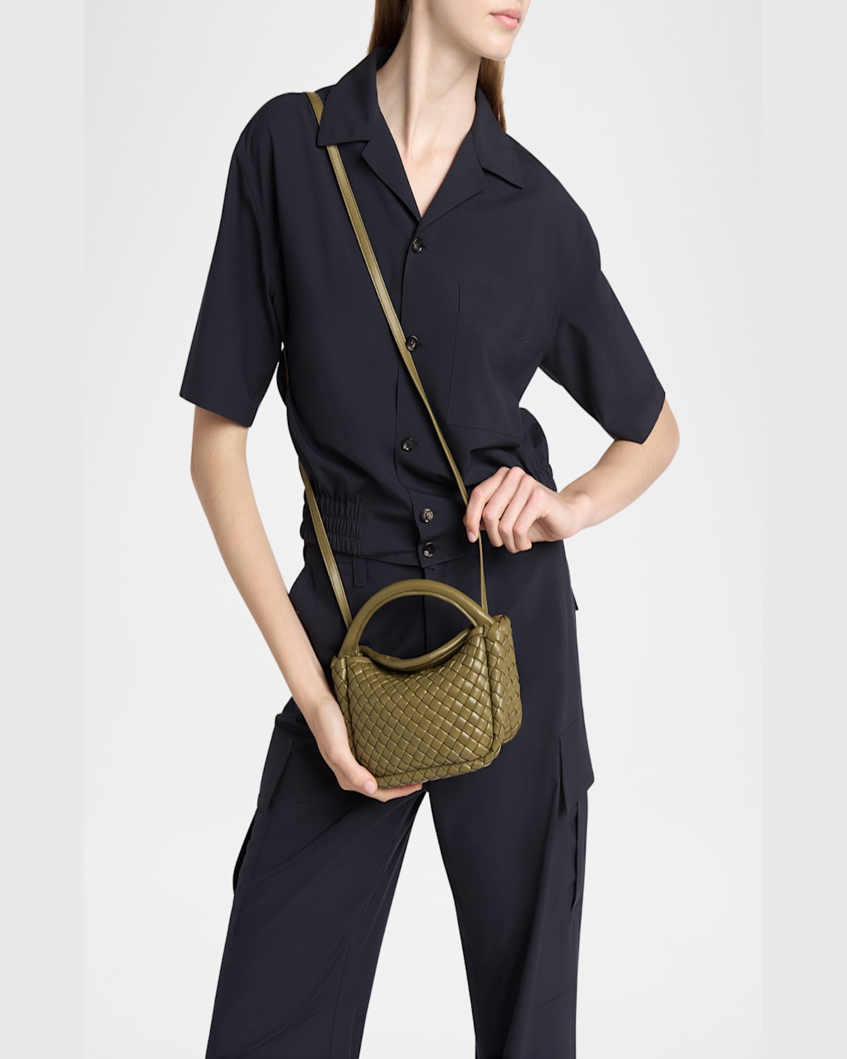 Bottega Veneta Cobble Mini Leather Top-handle Bag In Algae