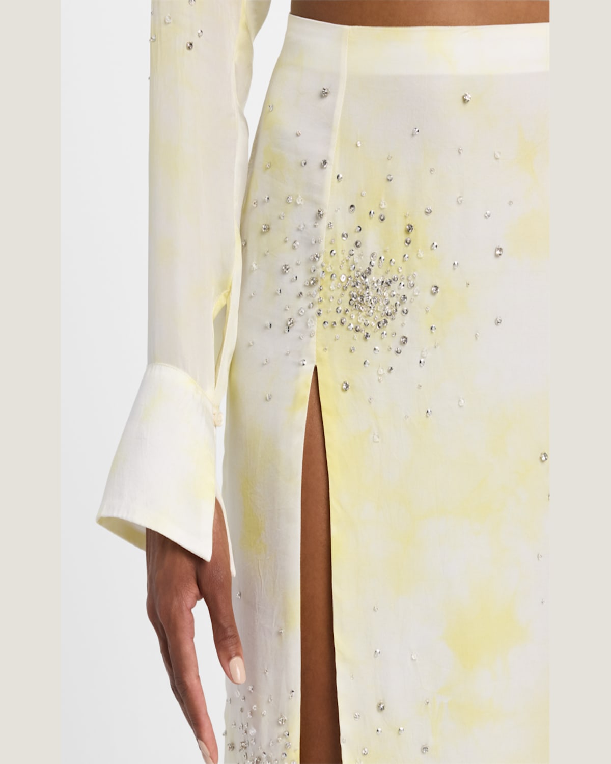DES PHEMMES EMBELLISHED TIE-DYE SKIRT 