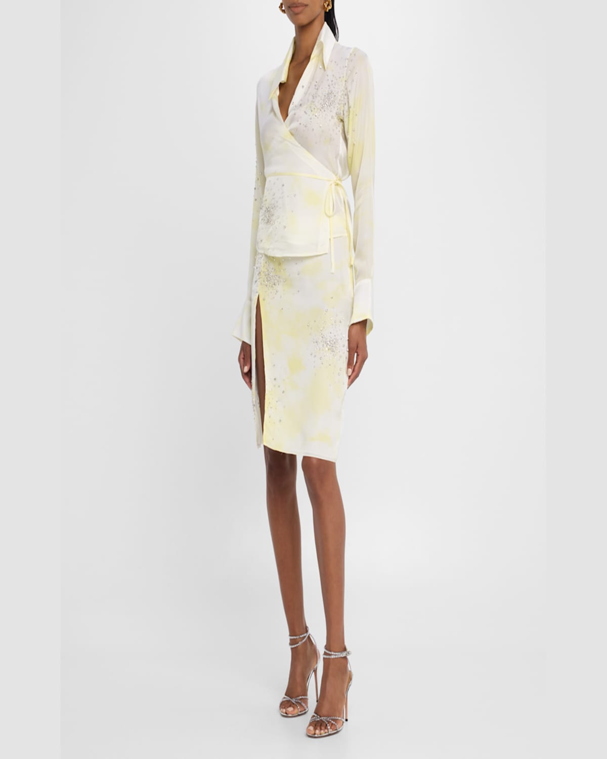 Des_phemmes Embellished Tie-dye Wrap Shirt In Whitelemonade