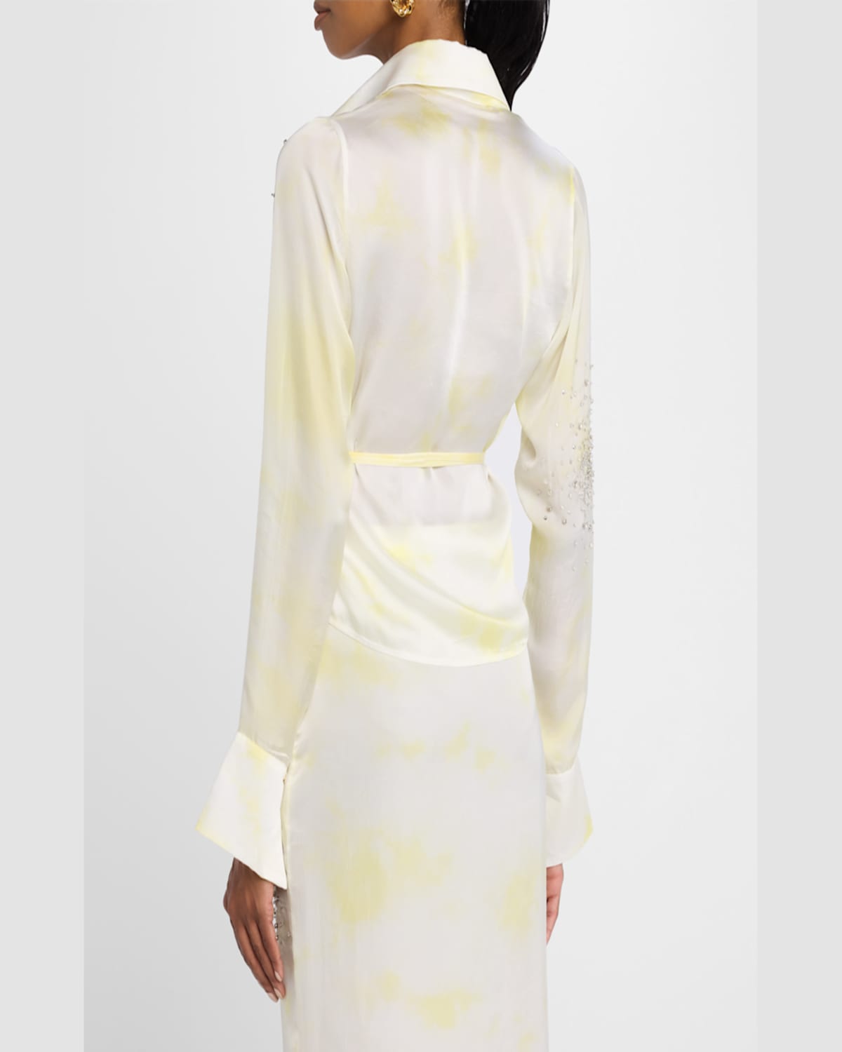 Des_phemmes Embellished Tie-dye Wrap Shirt In Whitelemonade