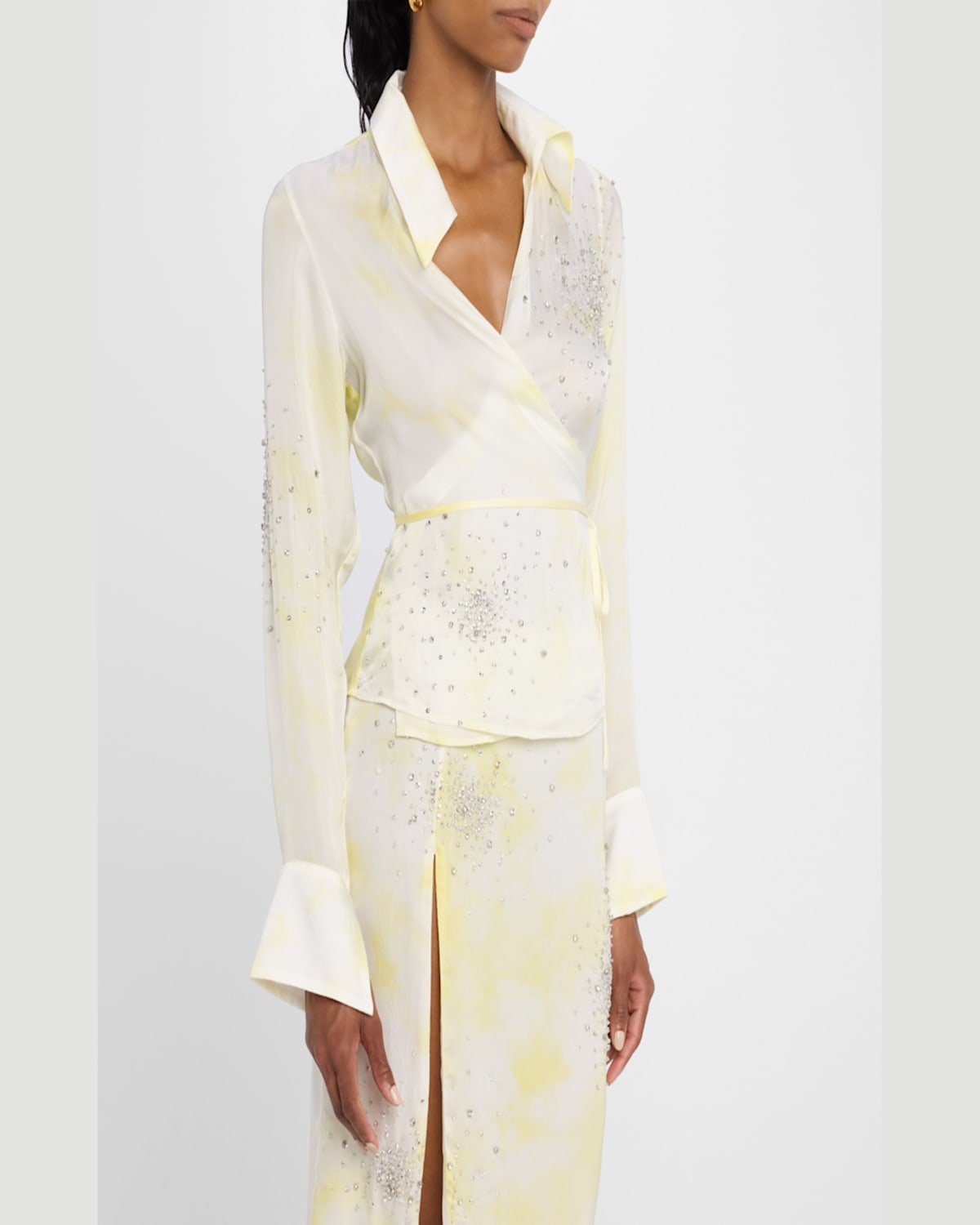 Des_phemmes Embellished Tie-dye Wrap Shirt In Whitelemonade