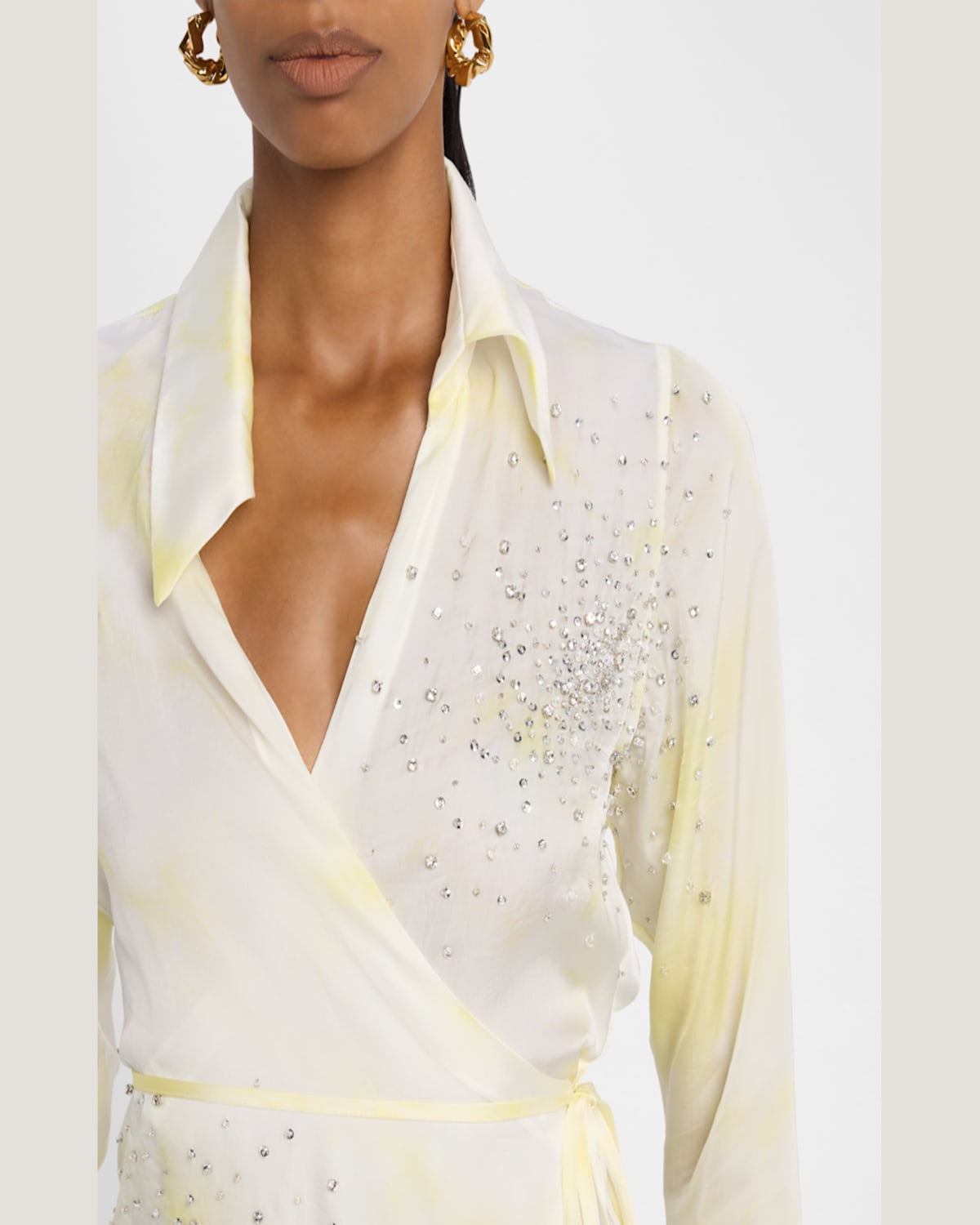 Des_phemmes Embellished Tie-dye Wrap Shirt In Whitelemonade