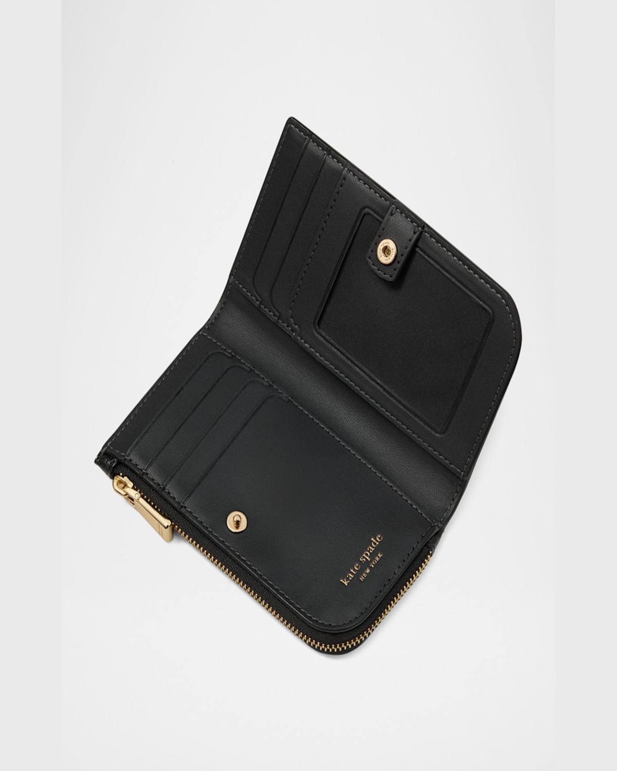 Kate Spade Devin Glitter Edge Saffiano Leather Slim Bifold Wallet In Black
