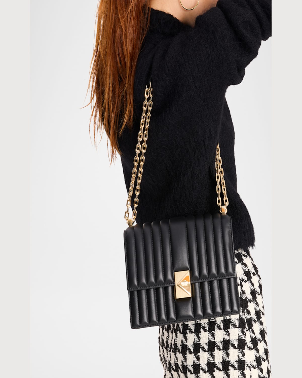 Kate Spade New York Deco Quilted Leather Small Chain Shoulder Bag In Black