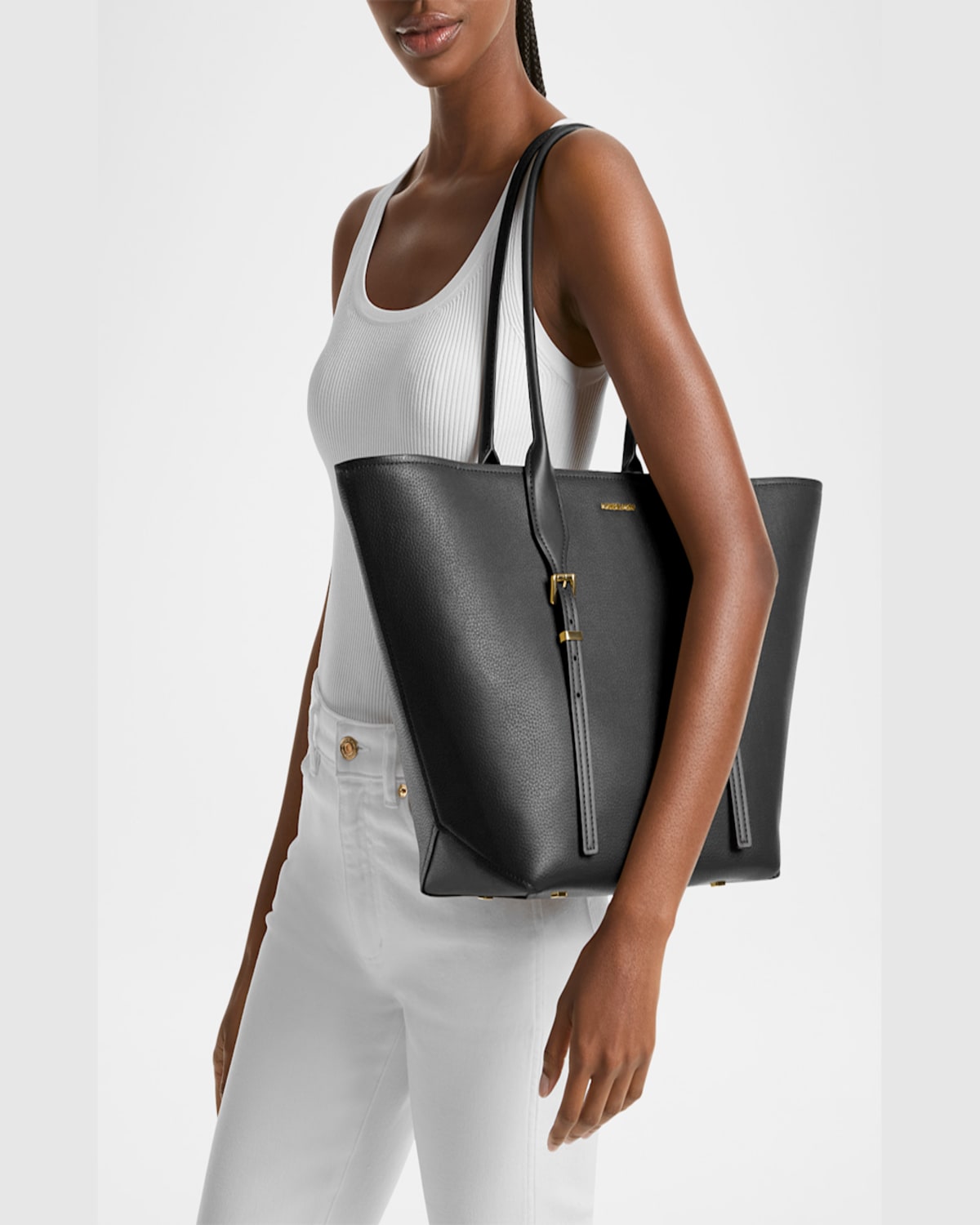 MICHAEL MICHAEL KORS MOORE LARGE BUCKLE LEATHER TOTE BAG 