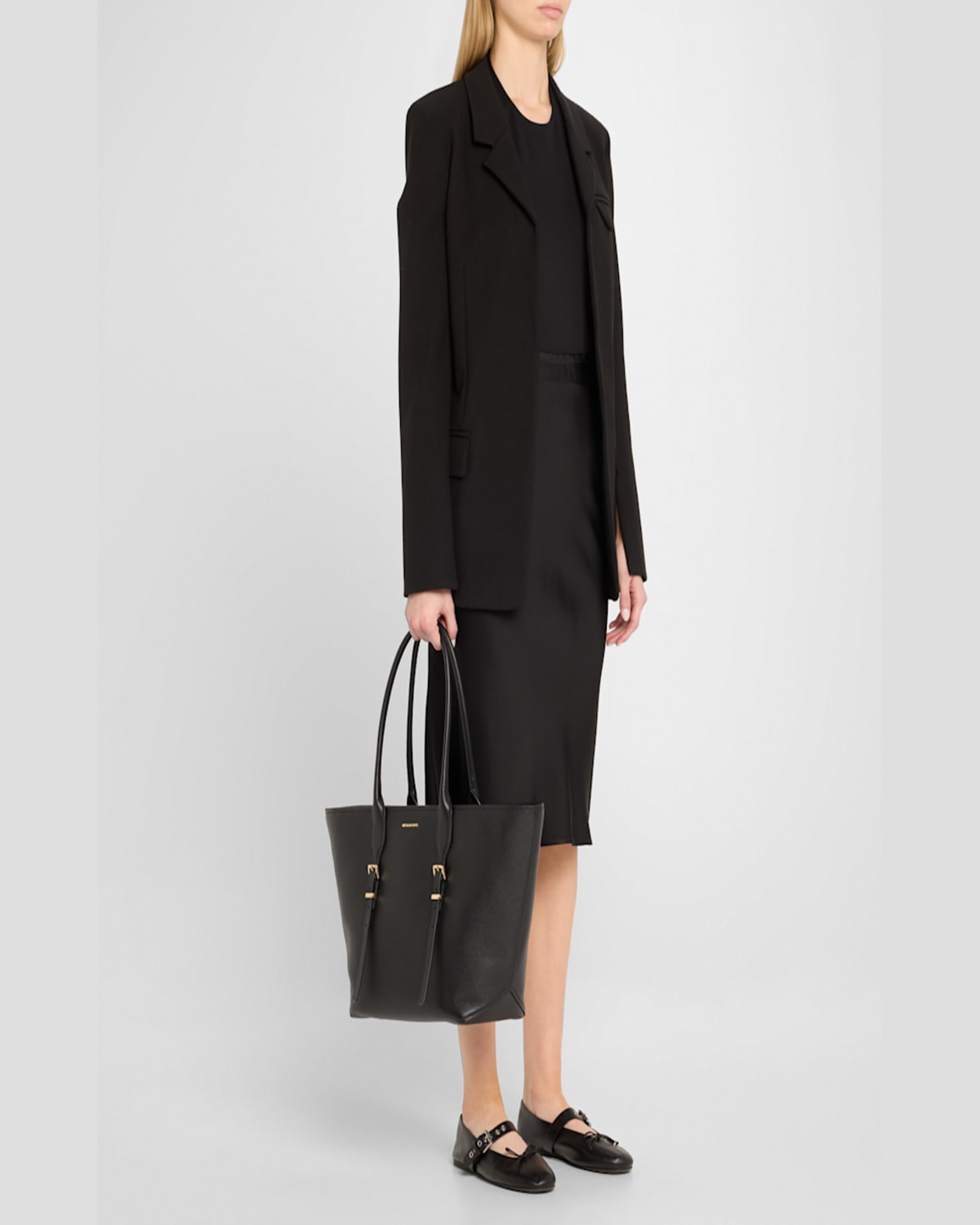 MICHAEL MICHAEL KORS MOORE LARGE BUCKLE LEATHER TOTE BAG 