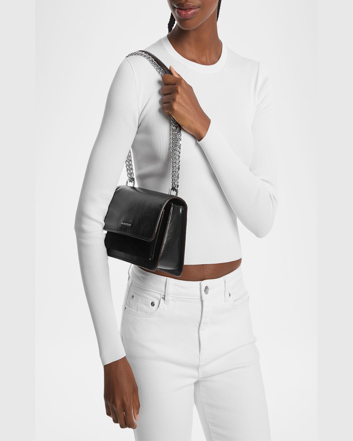 MICHAEL MICHAEL KORS CLAIRE LARGE CRINKLED LEATHER SHOULDER BAG 