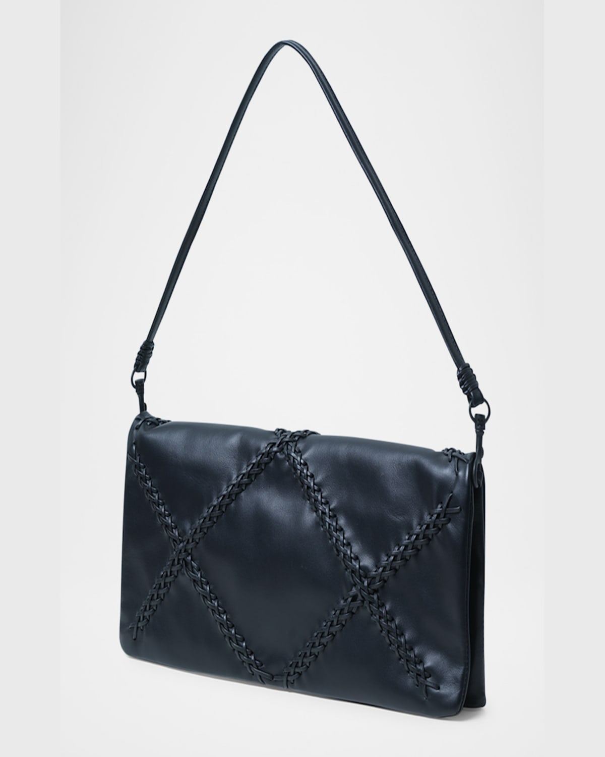 Callista Fold-over Flap Leather Shoulder Bag In Black
