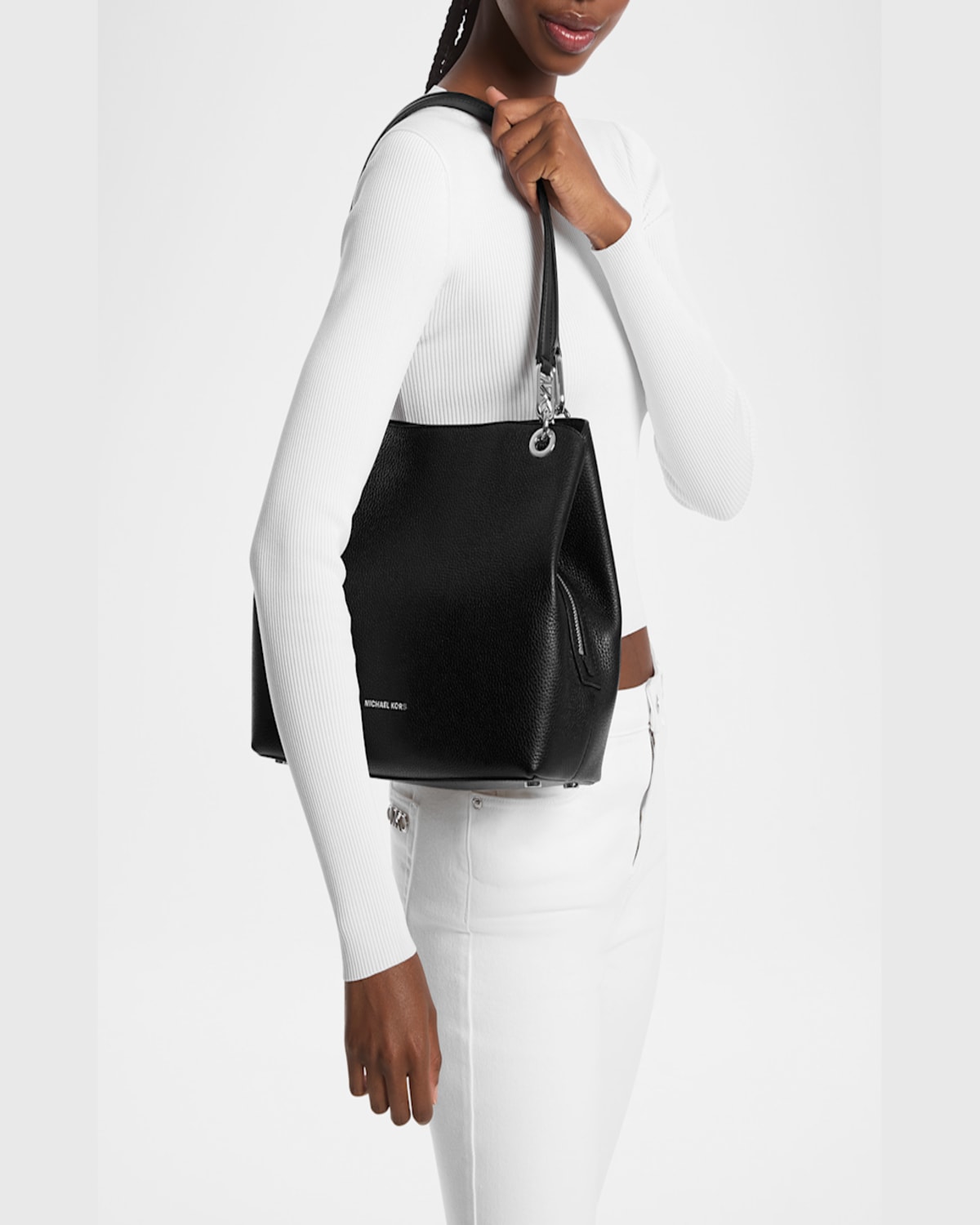 Shop Michael Michael Kors Kensington Large Leather Shoulder Tote Bag In Black