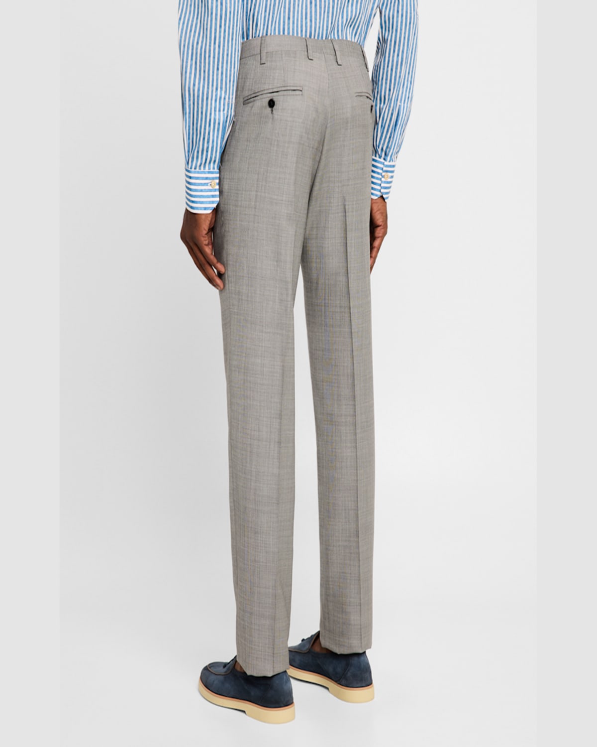 Shop Kiton Men's Wool Sharkskin Flat-front Trousers In Lt Gry