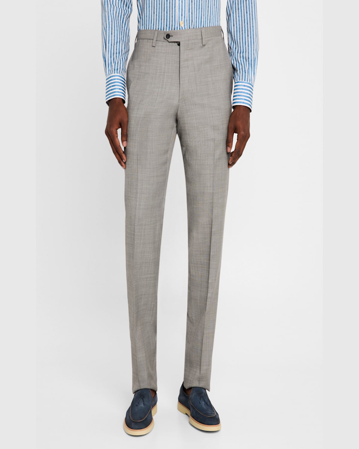 KITON MEN'S WOOL SHARKSKIN FLAT-FRONT TROUSERS 