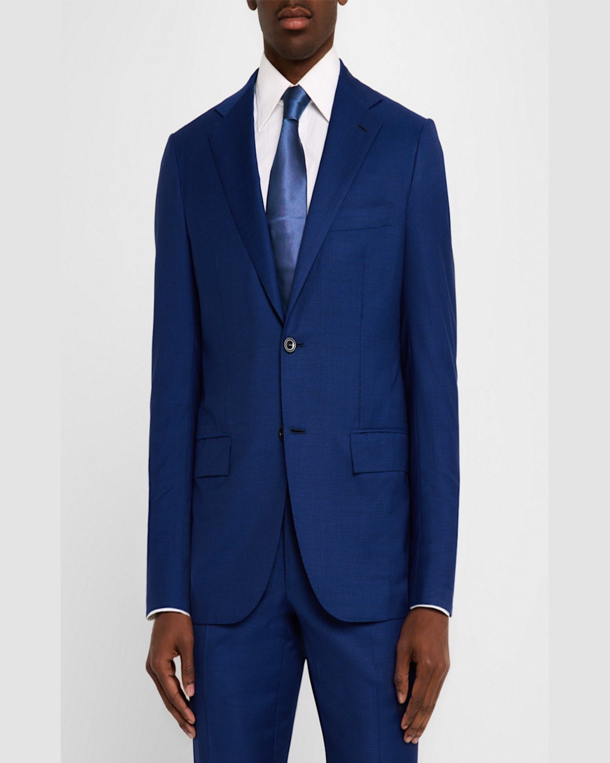 Kiton Men's Narrow Stripe Wool Suit In Blue