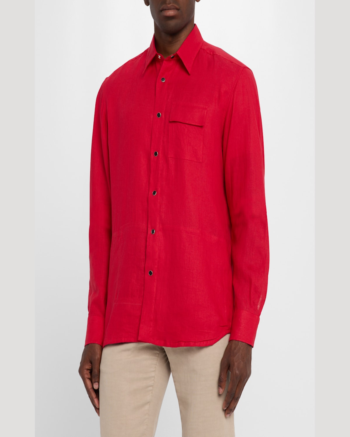 KITON MEN'S LINEN SNAP-FRONT OVERSHIRT 
