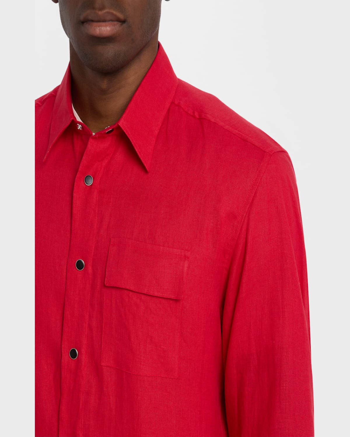 KITON MEN'S LINEN SNAP-FRONT OVERSHIRT 