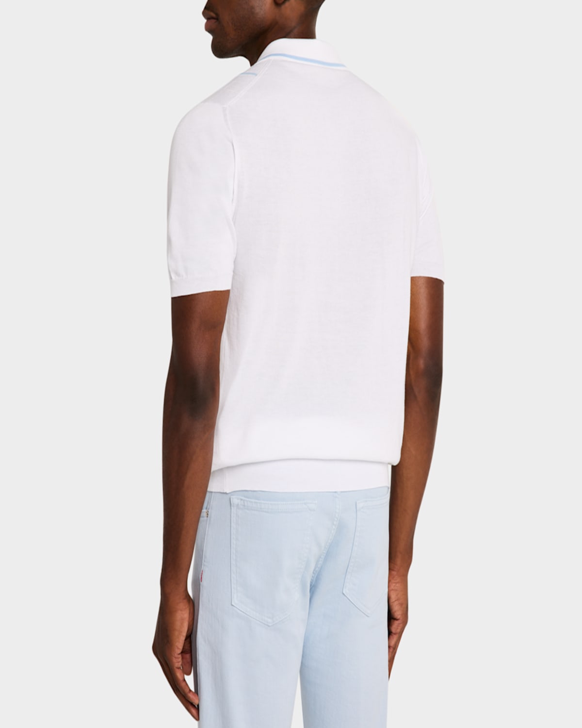 KITON MEN'S TIPPED COTTON SHORT-SLEEVE POLO SWEATER 