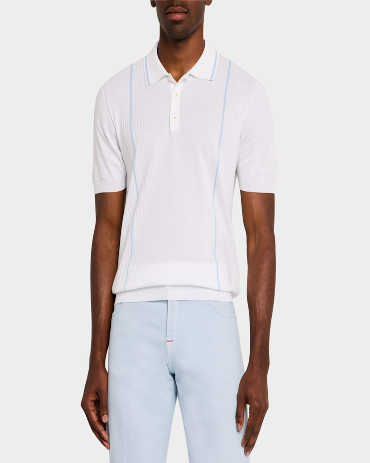 KITON MEN'S TIPPED COTTON SHORT-SLEEVE POLO SWEATER 