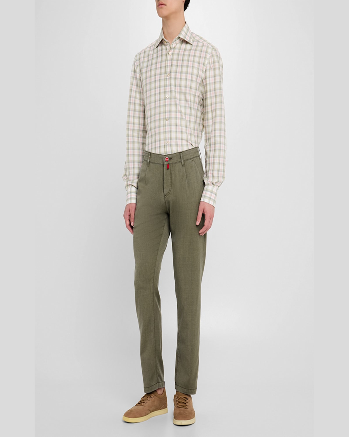 KITON MEN'S COTTON CHECK SPORT SHIRT 